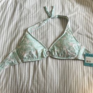 LeTarte halter bathing suit top. White and mint green. NWT. Large